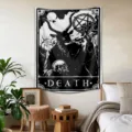 Gothic tarot death theme tapestry wall hanging detail showing clear print and texture. - 90x75cm (Polyester) / Death Tarot