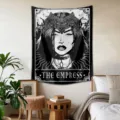 Tarot tapestry wall hanging detail view featuring black and white goddess illustration aesthetic decor - 90x75cm (Polyester) / Empress Tarot