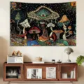 Psychedelic mushroom tapestry wall hanging detail, cosmic eye and star decor for bedroom room. - ZG202603024-5