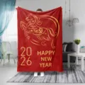 Couverture en flanelle rouge avec motif cheval doré 2026, plaid douillet pour canapé salon. - ZM20251101-4 / Couverture en flanelle imprimée simple face, 70x100 cm (230 g)