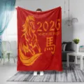 Couverture en flanelle rouge avec design 2026 Annee du Cheval pour decoration interieure. - 70x100 Impression Recto / Rouge ZM20251101-3