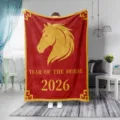 2026 Année du Cheval couverture en flanelle rouge or jeté de canapé bureau voyage - 70x100 Impression Recto / Rouge ZM20251101-2