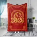 Couverture en flanelle Année du Cheval 2026, couverture rouge nouvel an chinois canapé - 70x100 Impression Recto / Rouge ZM20251101-1