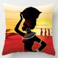 African tribal ethnic throw pillow cover, black woman art print, geometric decor. - Single-Sided Linen Cushion Cover / 35*35cm