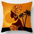 African tribal ethnic throw pillow cover sunset palm tree orange geometric cushion case - Single-Sided Linen Cushion Cover / 35*35cm