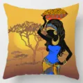 African tribal woman throw pillow cover ethnic sunset geometric art decorative cushion case - Single-Sided Linen Cushion Cover / 35*35cm