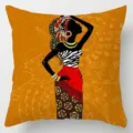 African tribal woman print throw pillow cover ethnic geometric decorative cushion case - Single-Sided Linen Cushion Cover (BZ202606023-24) / 35*35cm
