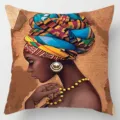 African tribal art print cushion cover featuring a black woman portrait and ethnic geometric design. - African Style Printed Pattern (BZ202606023-35) / 35*35cm