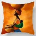 African tribal ethnic women art print throw pillow cover, vibrant orange cushion cover 45x45 - African Style Printed Pattern (BZ202606023-36) / 35*35cm