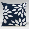 Housse de coussin décorative moderne bleu marine et blanc motif dahlia pour canapé lit - Housse de Coussin Peau de Pêche 45x45cm / BZ202406018-1