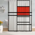 Cortina de ducha geométrica abstracta moderna con diseño de bloques en rojo, negro y blanco. - ZY202307031-6
