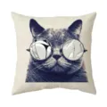 Gedetailleerd overzicht van creatieve kussenhoes met kattenprint en zonnebril. - Enkelzijdige Linnen Kussensloop 35x35cm / Stijl 10