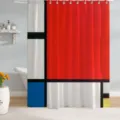 Moderne abstracte geometrische kunst douchegordijn scene met opvallende kleurblokken. - (90g Basisstof) 90x180cm / ZY202307031-3