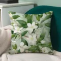 Detailed shot of a botanical throw pillow cover featuring white flowers and green leaves. - Single-Sided Velvet Pillow Cover 50x30cm / ZYHLR-1