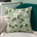 Close-up detail of a soft green floral pillow cover with elegant white flowers on blanket. - Single-Sided Velvet Pillow Cover 50x30cm / ZYHLR-3