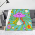 Morbida coperta in flanella con design retro groovy di UFO e funghi per divano letto. - ZM202502024-17
