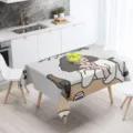 Configuración de mesa de comedor moderna con mantel impreso decorativo de diseño de dibujos. - HB202504019-20 / 100x160 cm (Tela base de 90g)