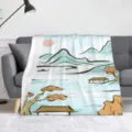 Morbida coperta in flanella con stampa di paesaggio artistico, ideale per divano e riposo. - ZM202502024-21