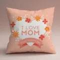 Funda de cojín Día de la Madre cuadrada rosa melocotón con estampado corazón y flores. - Funda de Almohada de Piel de Melocotón de Lado Único / 45x45cm