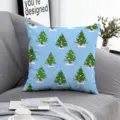 Blue Christmas tree pattern pillow cover detail, cozy sofa scene display, soft festive home decor. - Style 6