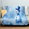Gemütliche Weihnachtsschneemann Flanelldecke mit blauem Winterdesign für Sofa und Bett. - Einseitig bedruckte Flanelldecke, 80x120 cm (230 g) / ZM20250829-3