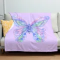 Detail view of the soft flannel blanket featuring a vibrant watercolor butterfly pattern in purple. - 80x120 Single-Sided Print (230g/㎡ Flannel) / ZM20250728-1