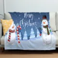 Weihnachten Flanell Decke mit niedlichen Schneemännern und Bäumen, weich und gemütlich. - Einseitig bedruckte Flanelldecke, 80x120 cm (230 g) / ZM20250829-1