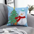 Christmas throw pillow cover winter snowman tree decorative square cushion case sofa home - Style 2 / Peach Skin Pillow Cover 45x45cm