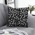 Black and white floral throw pillow cover detail, showcasing clear botanical pattern on sofa. - ZB20250724-5