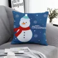 Christmas throw pillow cover with cute snowman design, festive blue cushion for sofa home decor. - Style 4