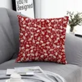 Red floral throw pillow cover detail view, beautiful botanical cushion case for sofa decor. - ZB20250724-7