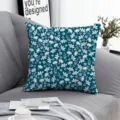 Floral throw pillow cover detail, dark blue fabric with white botanical pattern, cozy home decor. - 45*45cm (Peach Skin Velvet) / ZB20250724-2