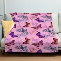 Pink flannel blanket featuring colorful butterfly patterns and cozy design for bedroom use. - 80x120 Single-Sided Print (230g/㎡ Flannel) / ZM20250728-6