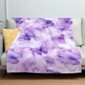 Purple butterfly flannel blanket detail view, soft couch throw for bedroom and living room. - ZM20250728-3