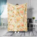 Vista detallada de la acogedora manta de franela con calabazas de Halloween y motivo floral - Estilo Calabaza Halloween 8