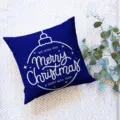 Blue Christmas cushion cover with festive text print, square pillowcase for home decor. - Single-Sided Peach Skin Fabric Pillowcase (Without Core) / 45x45cm / ZB20250730-4
