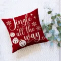 Detail view of a red Christmas decorative throw pillow cover with festive white holiday text. - ZB20250730-6 / Single-Sided Peach Skin Pillowcase; No Insert; 45*45cm