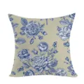Decorative square throw pillow cover with elegant blue and white vintage botanical rose floral print. - Peach Skin Pillow Cover / 45x45cm / Floral Style 1