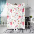 Wunderschöne aquarell blumen flauschige flanell decke weich und gemütlich für bett sofa alltag - Weiß mit rosa Blumen / 80x120 Einseitiger Druck (230g/㎡ Flanell)