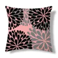 Close-up detail of the modern geometric floral cushion cover with stylish black and pink pattern. - Peach Skin Single-Sided Print (Style 11) / 45x45cm