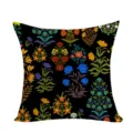 Funda de cojin cuadrada negra con patron floral tradicional para decoracion de sofa cama. - Estilo Floral 9