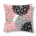 Close-up of the modern floral geometric pattern throw pillow with pink, black, and grey tones. - Peach Skin Single-Sided Print (Style 7) / 45x45cm