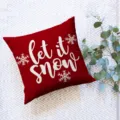 Christmas red throw pillowcase, square cushion cover with snow text and snowflakes decor. - ZB20250730-5 / Single-Sided Peach Skin Pillowcase; No Insert; 45*45cm