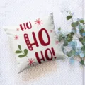 Christmas square throw pillow cover with festive red HO HO HO print and green leaf decor. - ZB20250730-12 / Single-Sided Peach Skin Pillowcase; No Insert; 45*45cm
