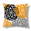 Square throw pillow with modern abstract geometric floral pattern in black, orange and grey. - Peach Skin Single-Sided Print (Style 1) / 45x45cm