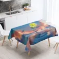 Vista detallada del mantel de poliéster impermeable con estampado de ballenas de anime nocturno. - HB202504019-18 / 100x160 cm (Tela base de 90g)