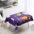 Vista detallada del mantel impermeable de poliéster con impresión digital de Halloween en cocina. - HB202504019-23 / 100x160 cm (Tela base de 90g)