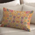 Vista detallada de una funda de cojín bohemia estilo persa vintage con patrón floral naranja. - ZB202502014-6 / Funda de almohada de una sola cara en piel de melocotón, sin relleno, 50*30cm