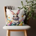 Funda de cojín de conejo de Pascua con huevos de colores, bonita funda decorativa para el sofá. - Conejo de Pascua 07