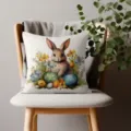 Funda cojín conejito Pascua detalle, diseño floral acuarela lindo para sofá decoración. - Conejo de Pascua 08